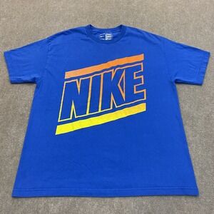 Nike Y2K T Shirt Men's Size XL Blue Vintage Spell out Logo Swoosh Short Sleeve